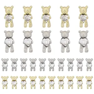 30 Pcs Nail Art Rhinestones,Shiny Alloy Bear 3D With Heart Crystal Nail Decoration,DIY Nail Art Decoration Accessories