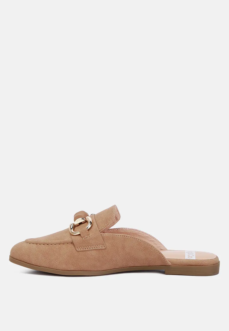 Abner Horsebit Embellished Slip On Mules In Taupe