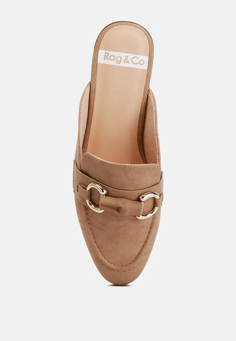 Abner Horsebit Embellished Slip On Mules In Taupe