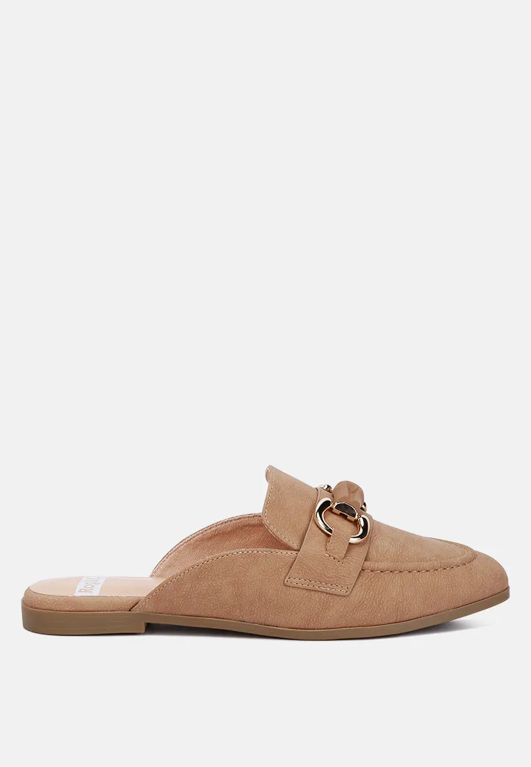 Abner Horsebit Embellished Slip On Mules In Taupe