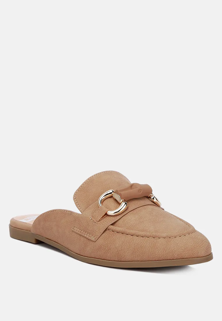 Abner Horsebit Embellished Slip On Mules In Taupe