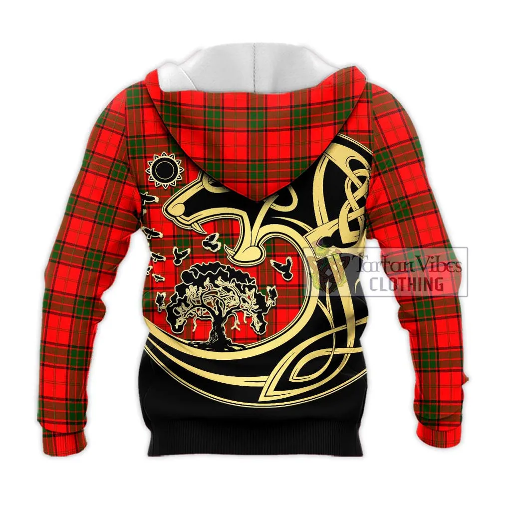 Adair Tartan Knitted Hoodie with Family Crest Celtic Wolf Style