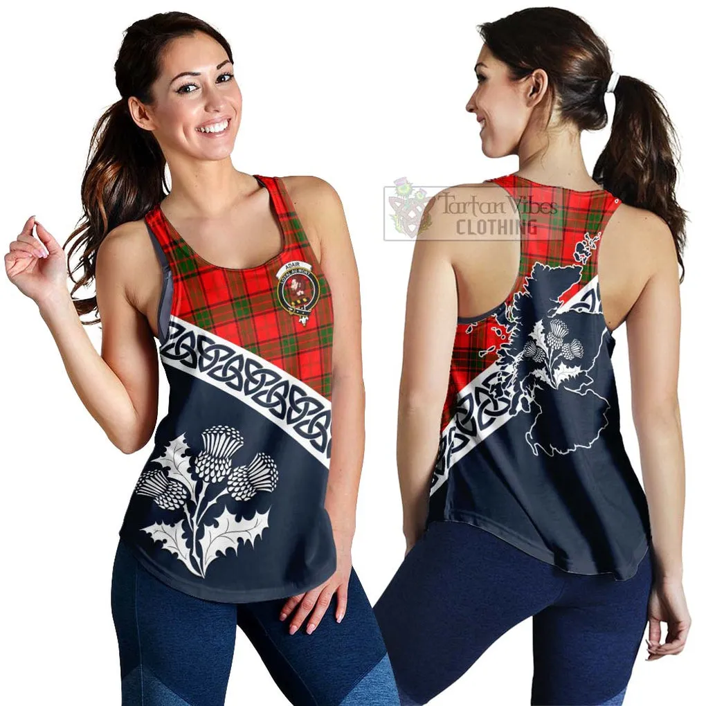 Adair Tartan Women's Racerback Tanks Featuring Thistle and Scotland Map