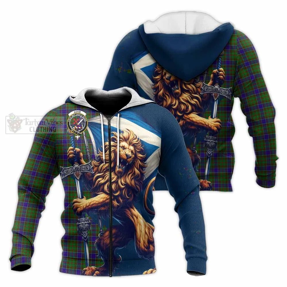 Adam Tartan Family Crest Knitted Hoodie with Scottish Majestic Lion