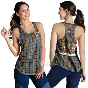 Aikenhead Tartan Women's Racerback Tanks with Family Crest and Bearded Skull Holding Bottles of Whiskey