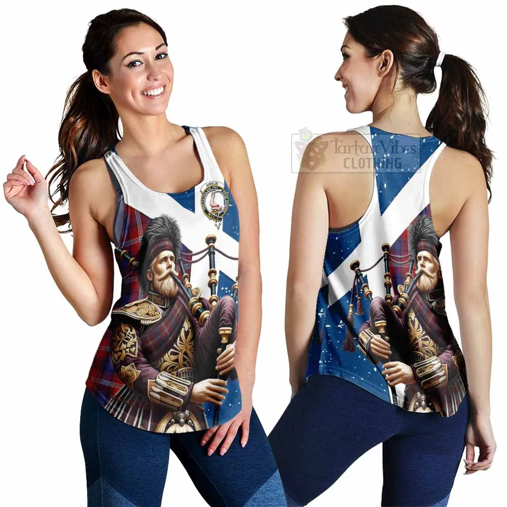 Ainslie Tartan Women's Racerback Tanks with Family Crest Scottish Bagpiper Vibes