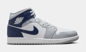 Air Jordan 1 Mid Wolf Grey Midnight Navy Mens Lifestyle Shoes (White/Wolf Grey/Midnight Navy)