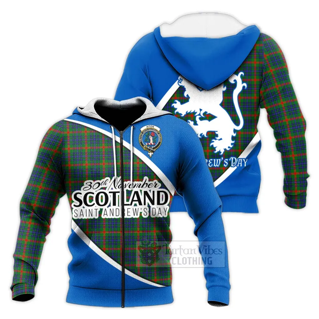 Aiton Family Crest Tartan Knitted Hoodie Celebrate Saint Andrew's Day in Style