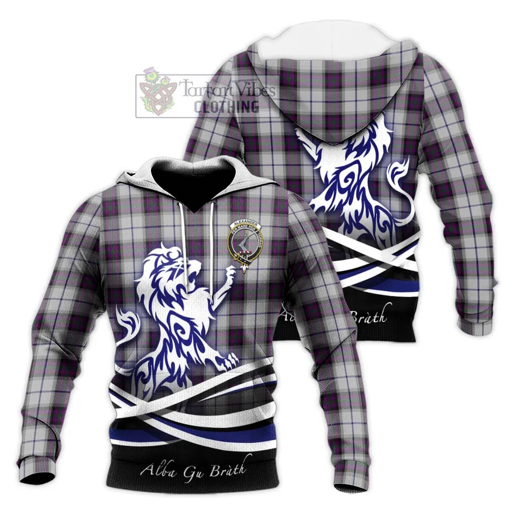 Alexander of Menstry Dress Tartan Knitted Hoodie with Alba Gu Brath Regal Lion Emblem