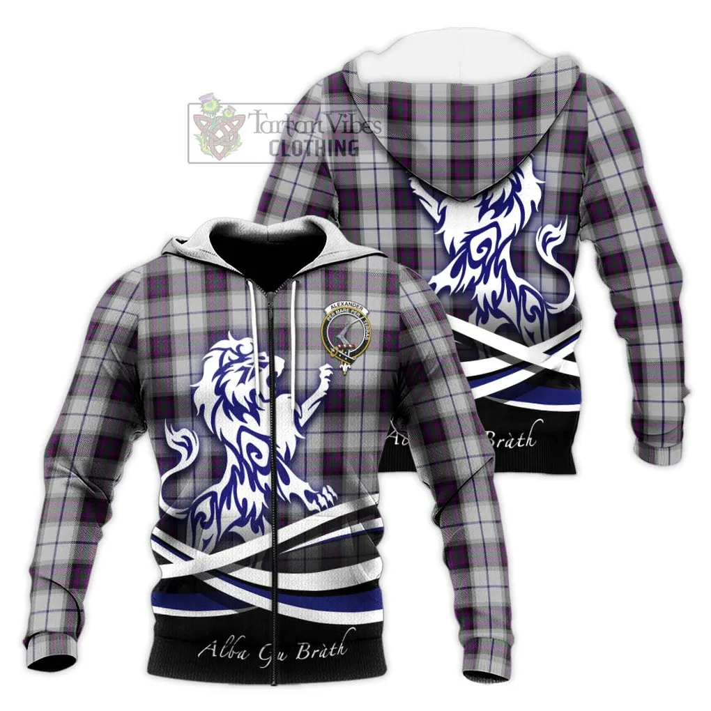 Alexander of Menstry Dress Tartan Knitted Hoodie with Alba Gu Brath Regal Lion Emblem