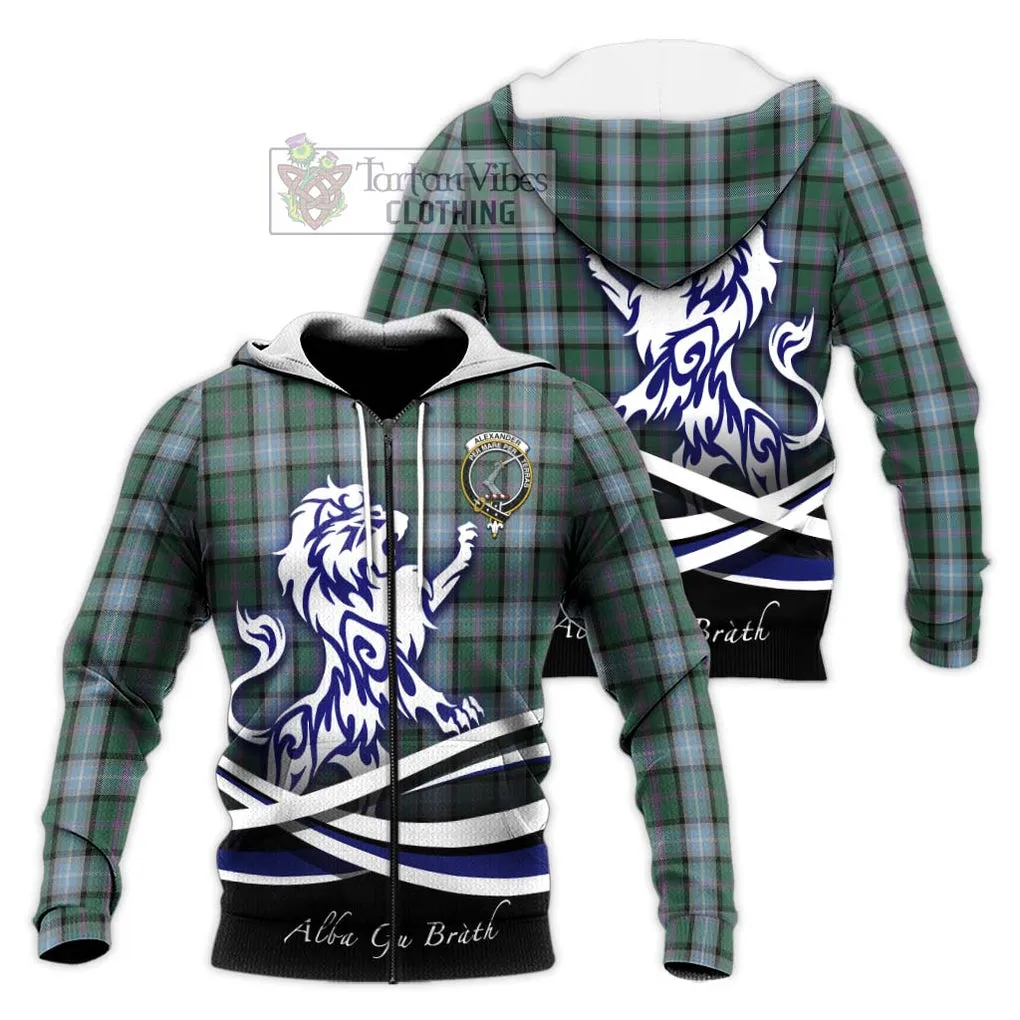 Alexander of Menstry Hunting Tartan Knitted Hoodie with Alba Gu Brath Regal Lion Emblem