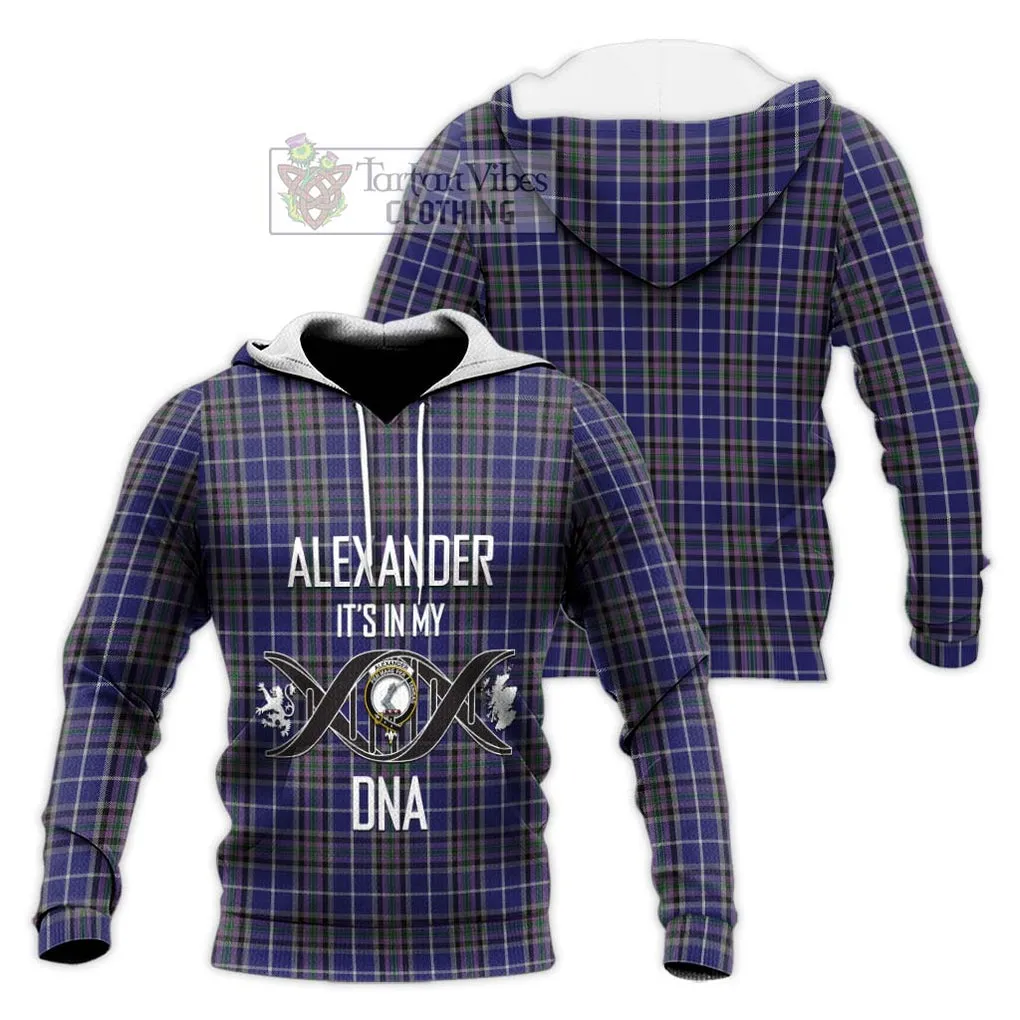 Alexander of Menstry Tartan Knitted Hoodie with Family Crest DNA In Me Style