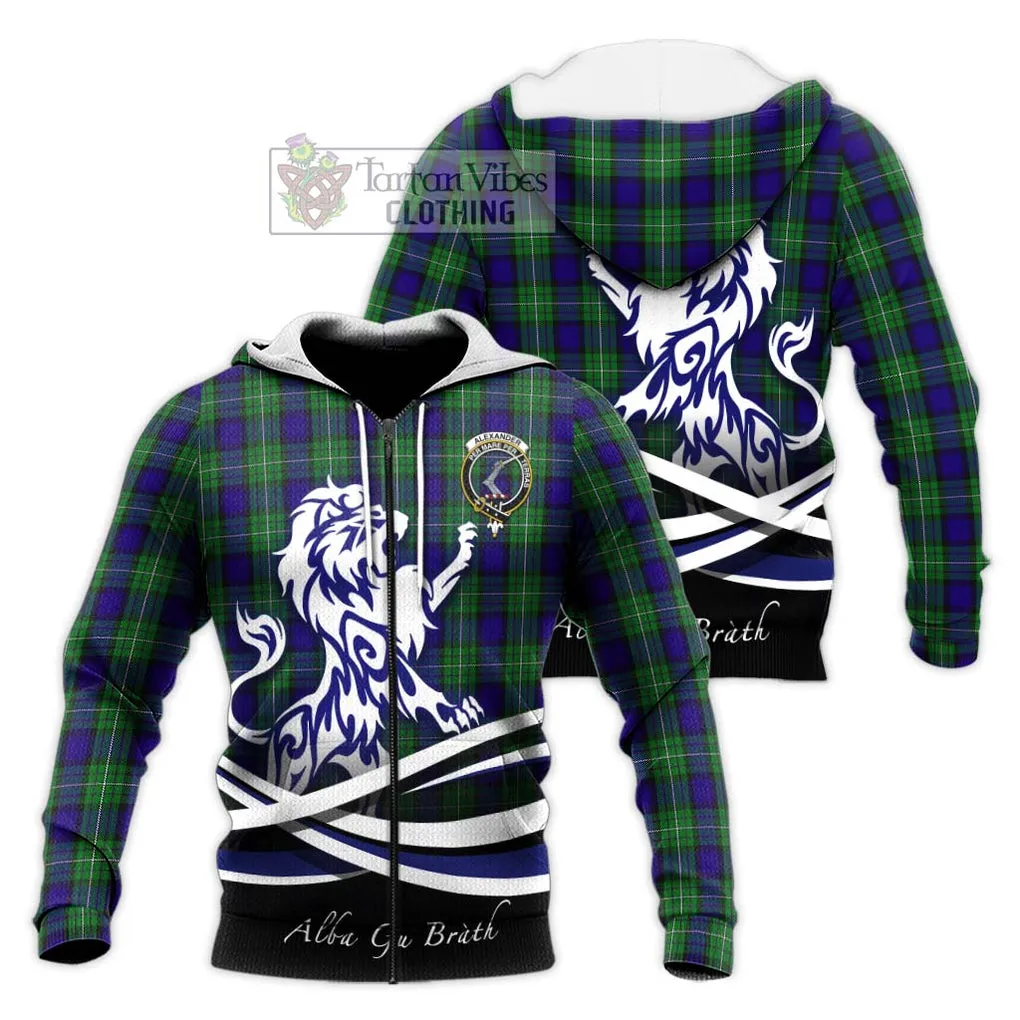 Alexander Tartan Knitted Hoodie with Alba Gu Brath Regal Lion Emblem