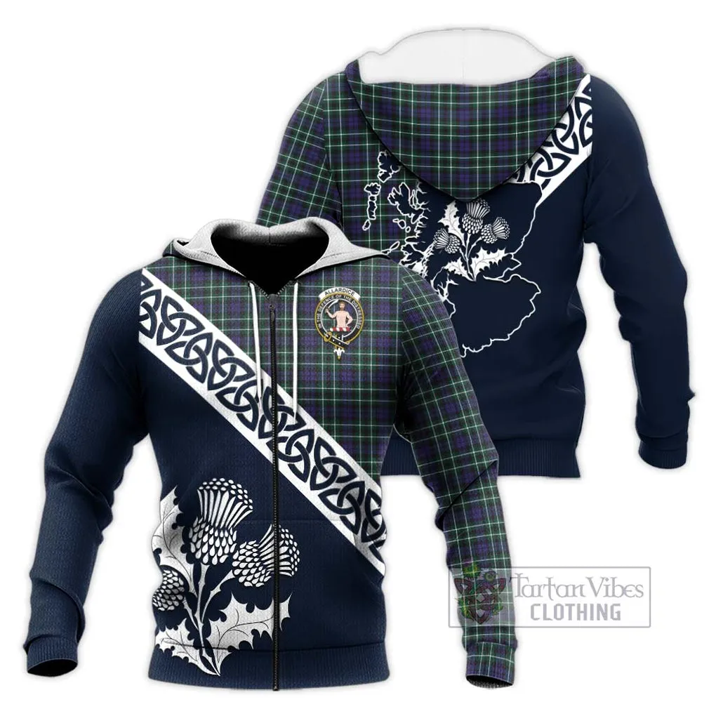 Allardice Tartan Knitted Hoodie Featuring Thistle and Scotland Map