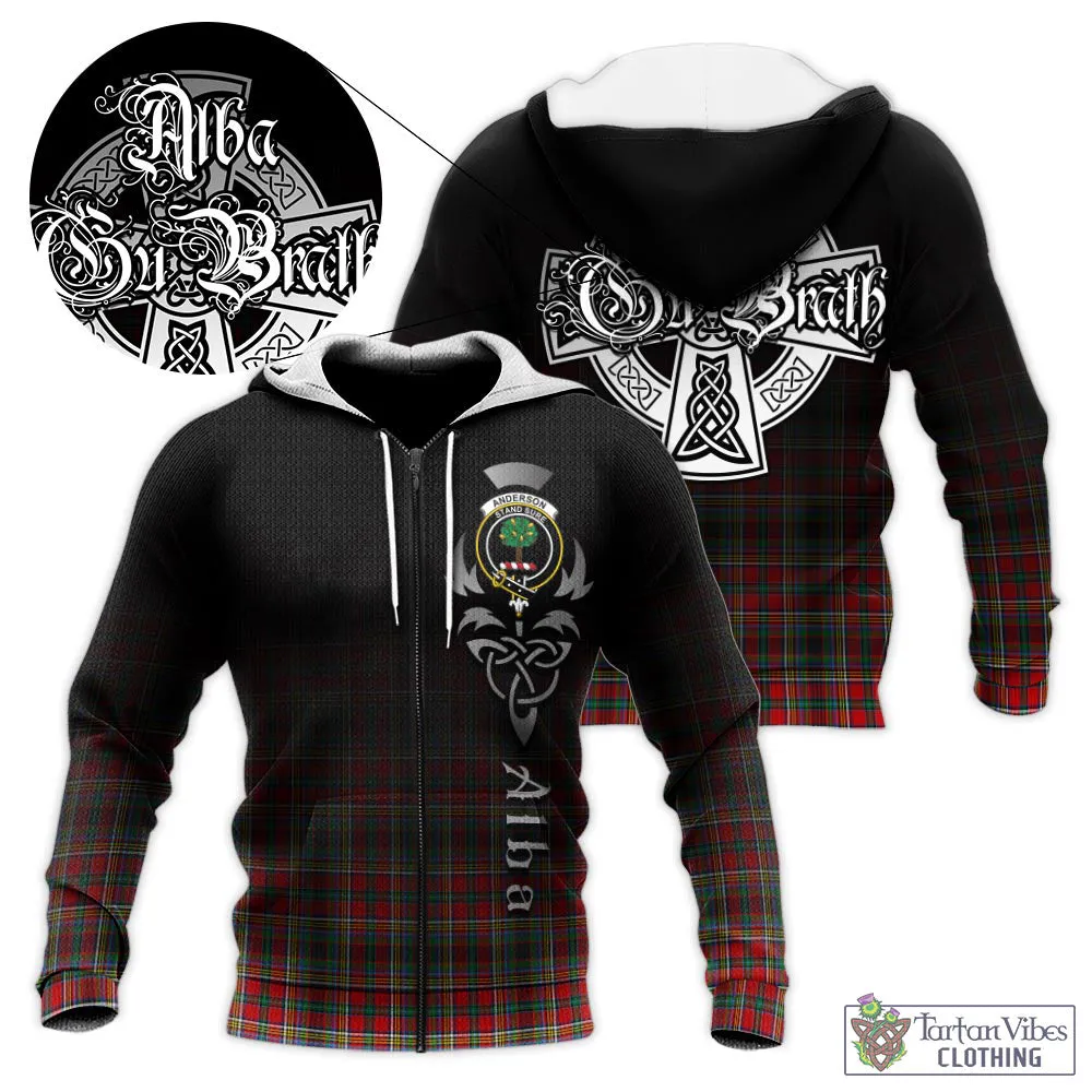 Anderson of Arbrake Tartan Knitted Hoodie Featuring Alba Gu Brath Family Crest Celtic Inspired