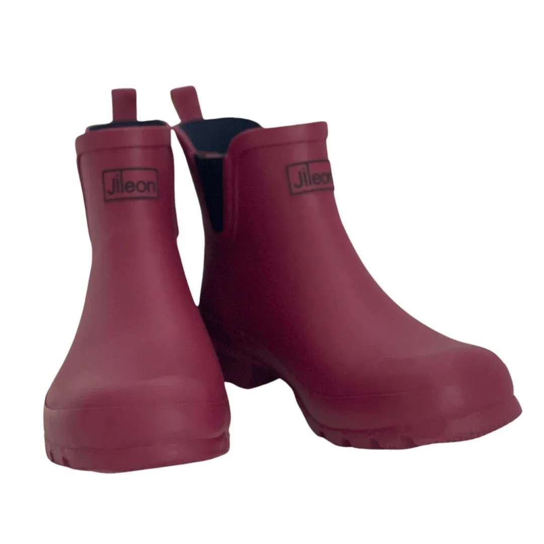 Ankle Height Rain Boots - Raspberry Red - Wide Foot - Easy to Slip On