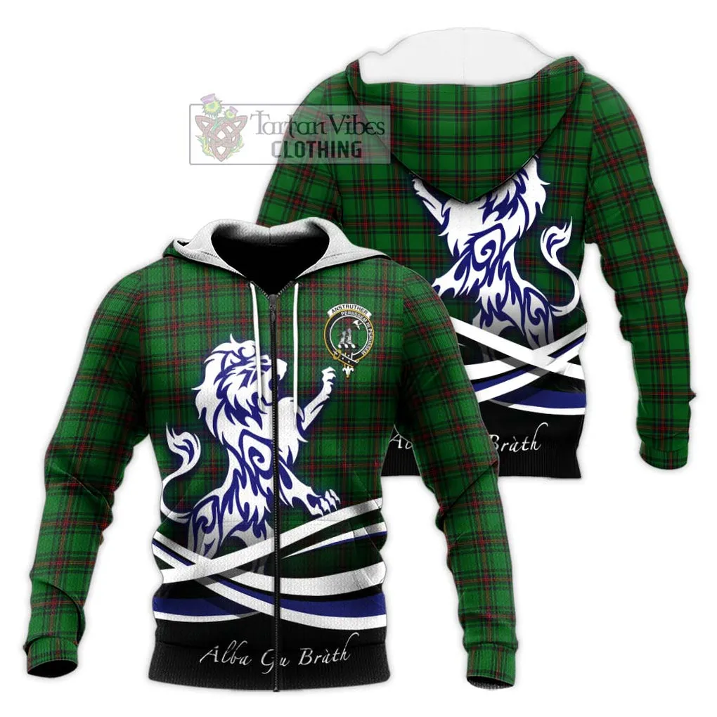 Anstruther Tartan Knitted Hoodie with Alba Gu Brath Regal Lion Emblem