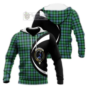 Arbuthnot Ancient Tartan Knitted Hoodie with Family Crest Circle Style