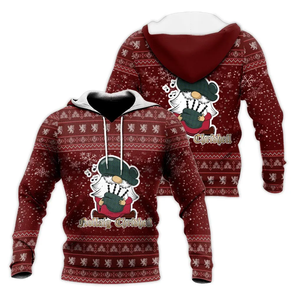 Arbuthnot Clan Christmas Knitted Hoodie with Funny Gnome Playing Bagpipes