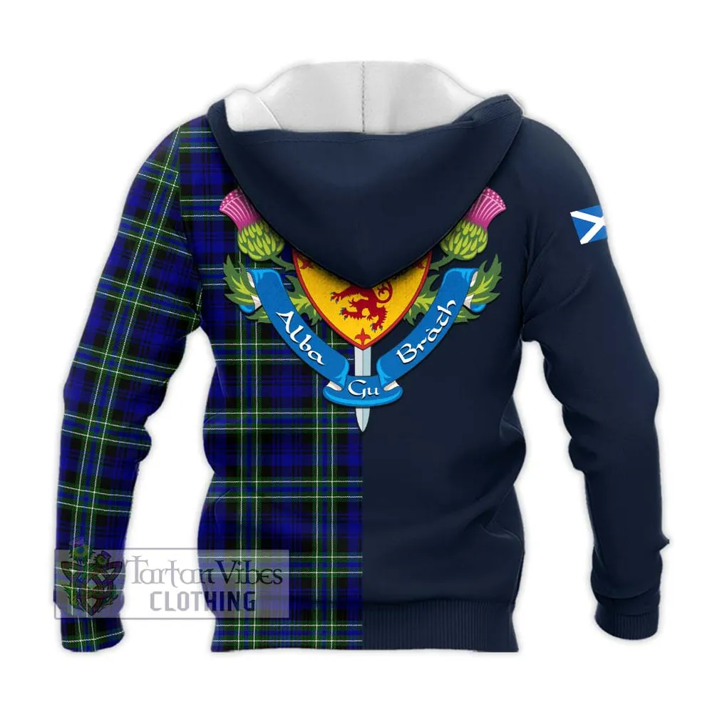 Arbuthnot Modern Tartan Knitted Hoodie Alba with Scottish Lion Royal Arm Half Style