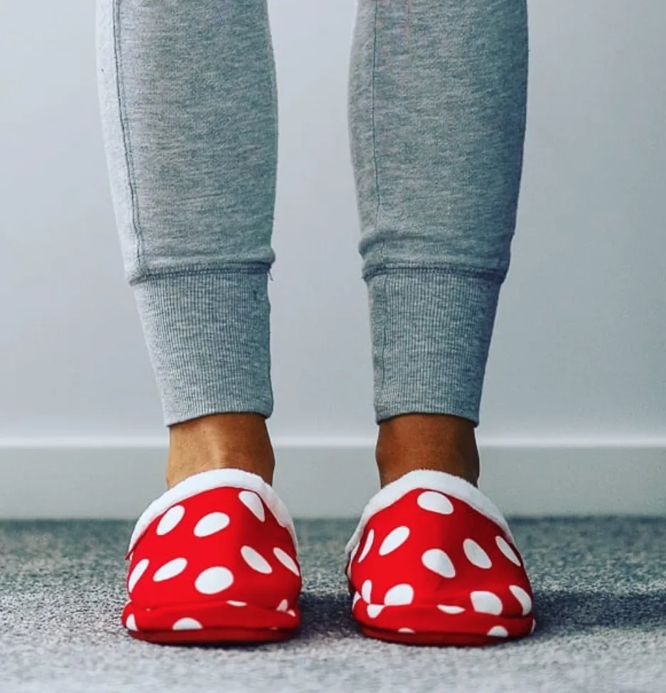 ARCHLINE Orthotic Slippers Slip On Moccasins - Red Polka Dot