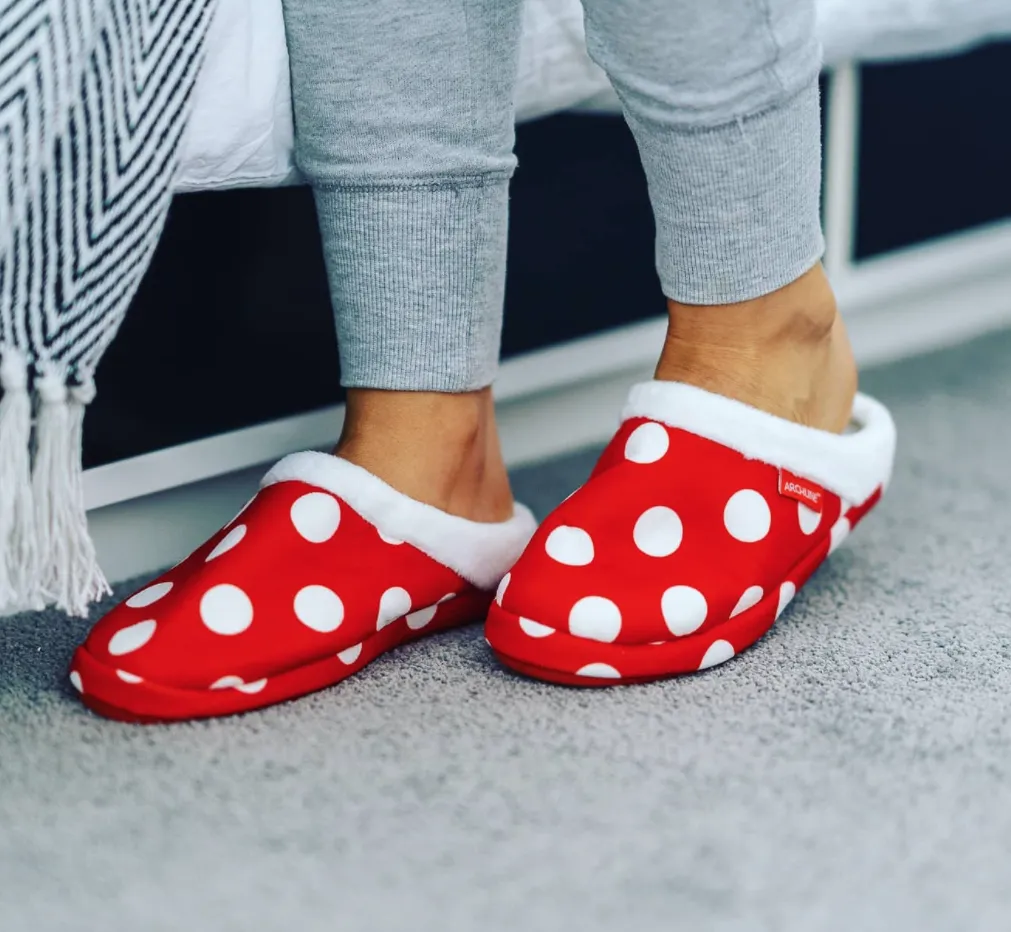 ARCHLINE Orthotic Slippers Slip On Moccasins - Red Polka Dot