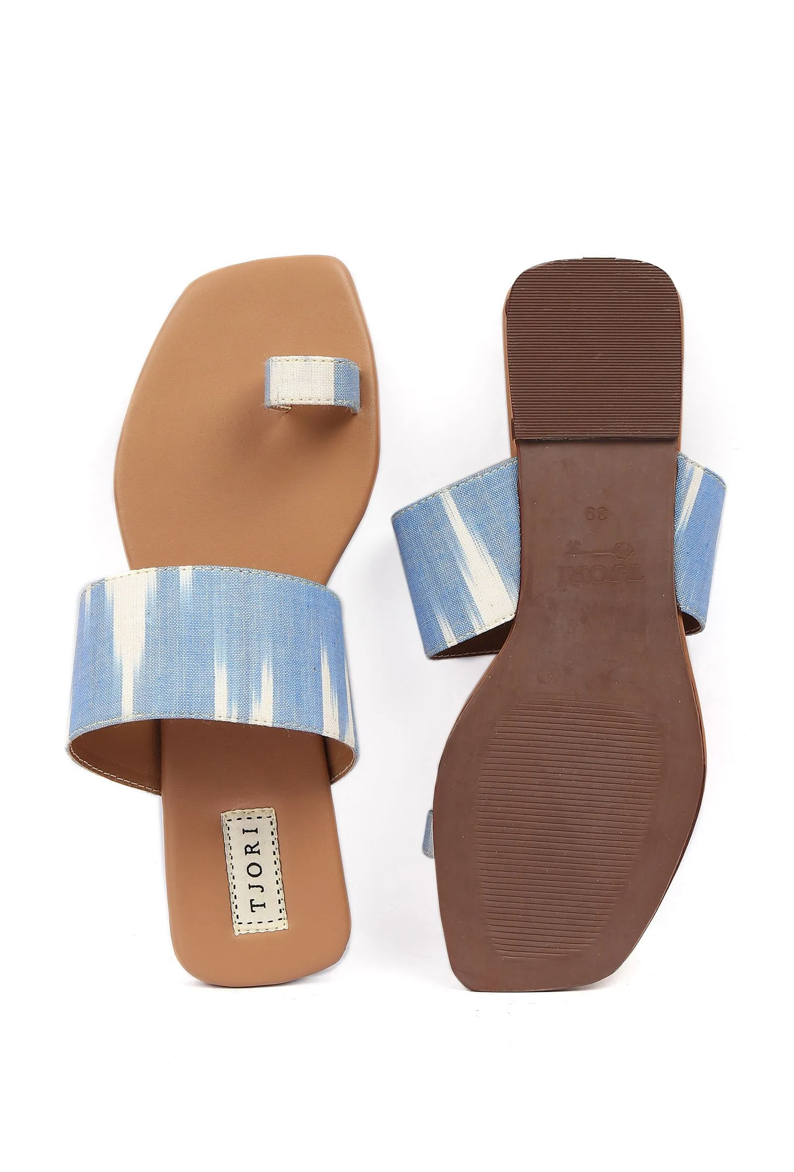 Arctic Blue & Tortilla Brown Ikat One Toe Cruelty Free Leather Flats