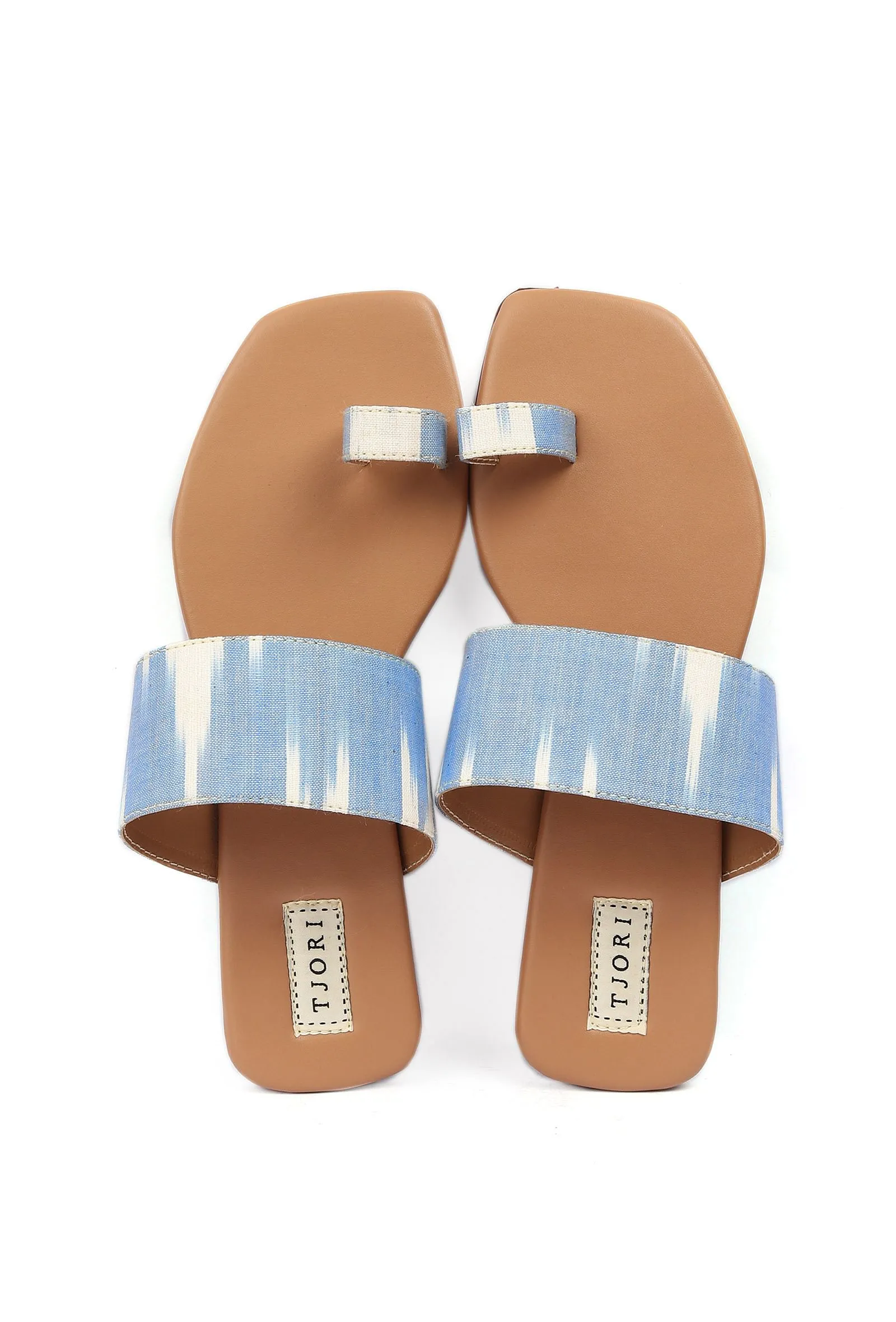 Arctic Blue & Tortilla Brown Ikat One Toe Cruelty Free Leather Flats