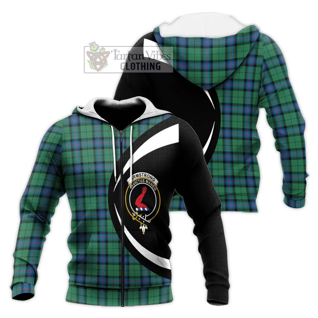 Armstrong Ancient Tartan Knitted Hoodie with Family Crest Circle Style