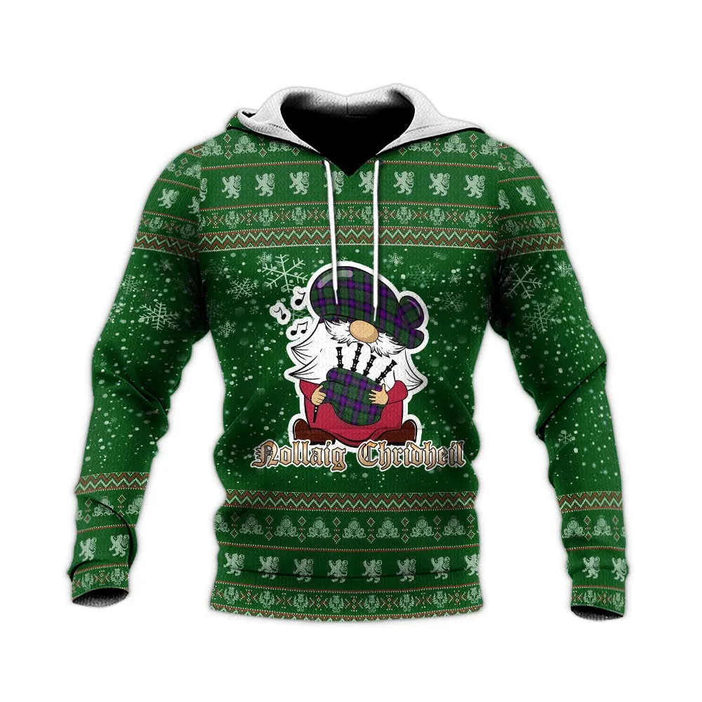 Armstrong Modern Clan Christmas Knitted Hoodie with Funny Gnome Playing Bagpipes