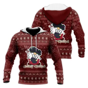 Armstrong Modern Clan Christmas Knitted Hoodie with Funny Gnome Playing Bagpipes