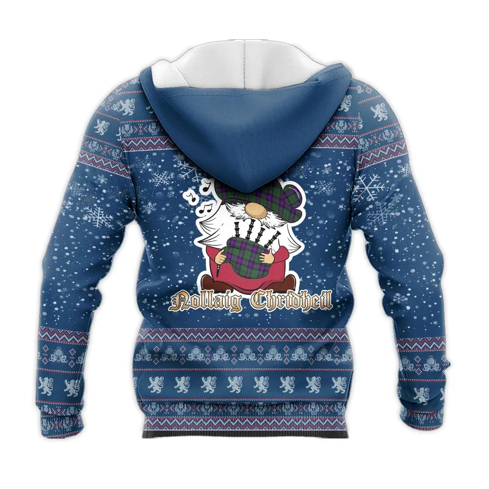 Armstrong Modern Clan Christmas Knitted Hoodie with Funny Gnome Playing Bagpipes