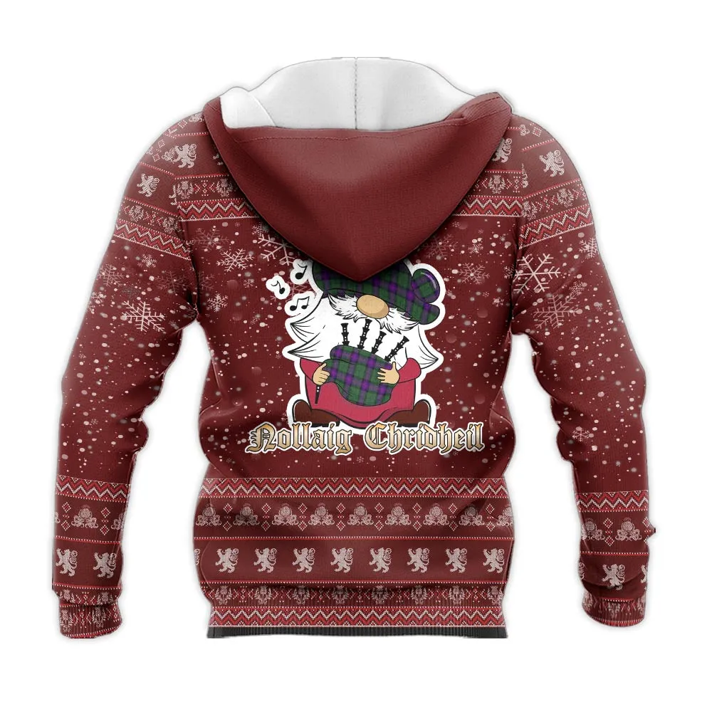 Armstrong Modern Clan Christmas Knitted Hoodie with Funny Gnome Playing Bagpipes