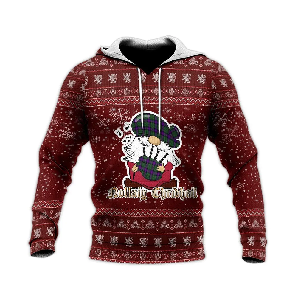 Armstrong Modern Clan Christmas Knitted Hoodie with Funny Gnome Playing Bagpipes