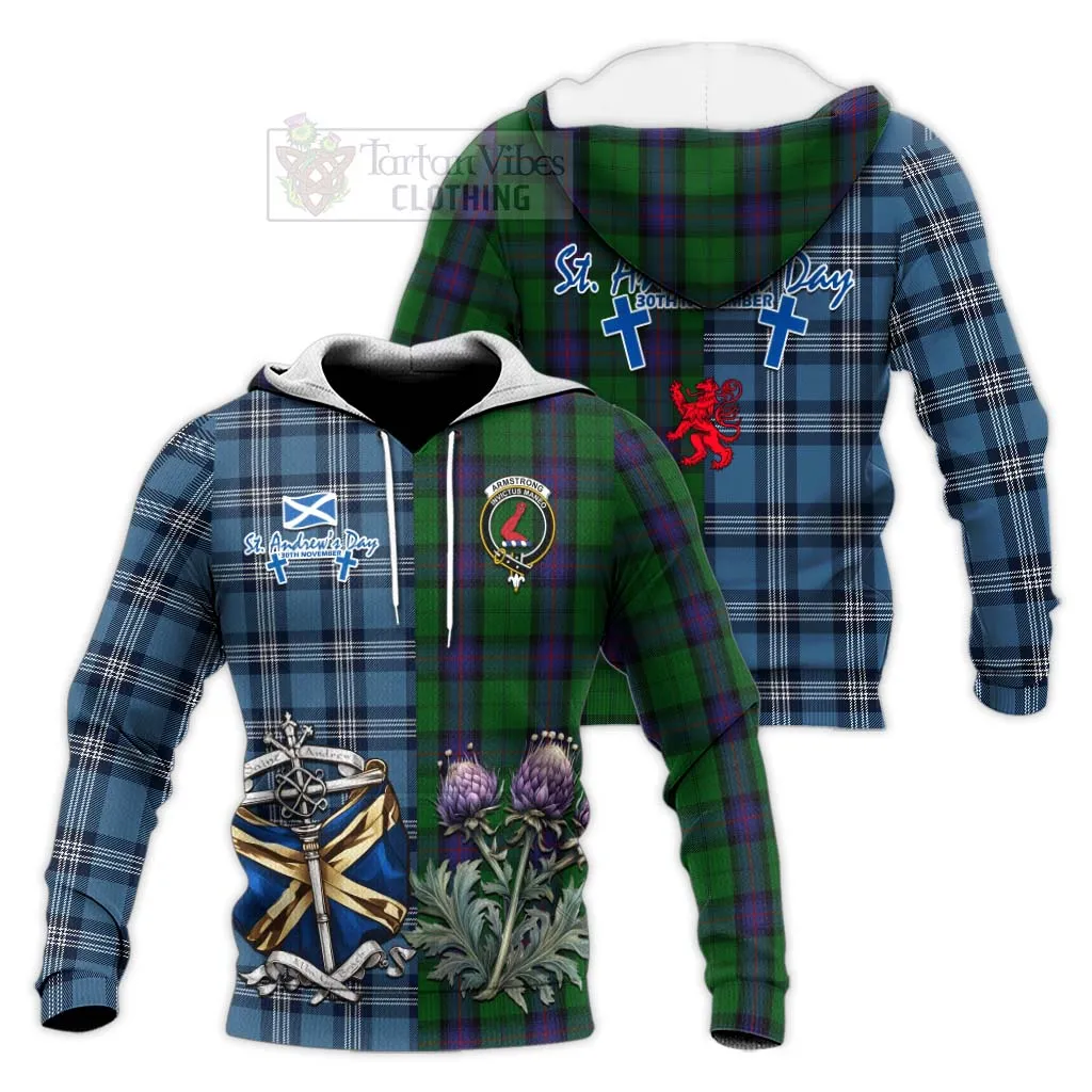 Armstrong Tartan Knitted Hoodie Happy St. Andrew's Day Half Tartan Style