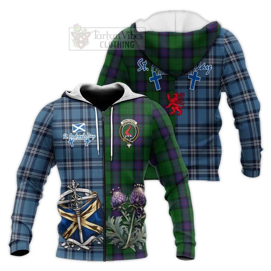 Armstrong Tartan Knitted Hoodie Happy St. Andrew's Day Half Tartan Style