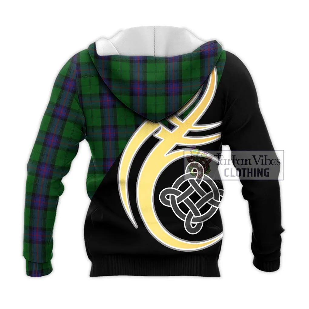 Armstrong Tartan Knitted Hoodie with Family Crest and Celtic Symbol Style