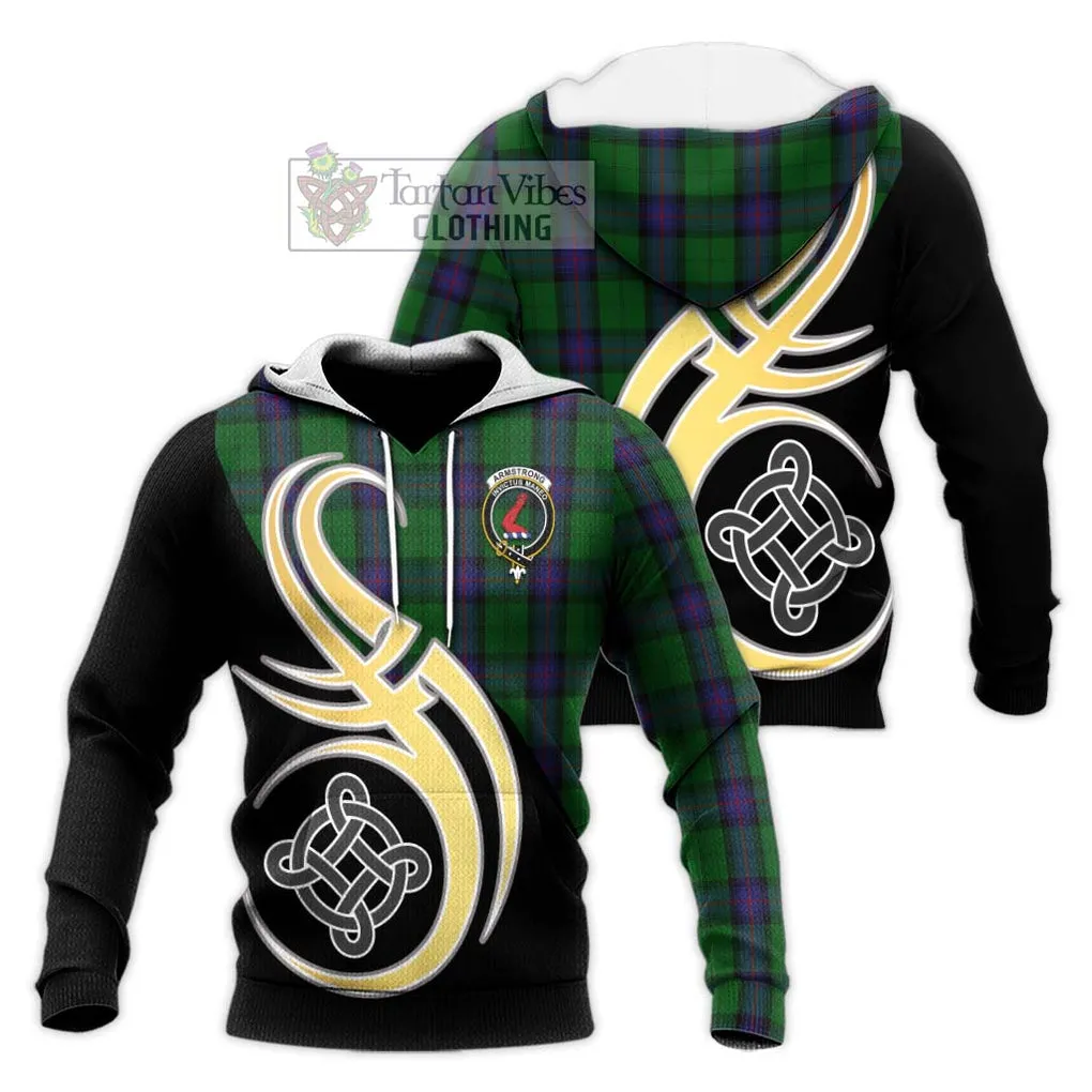 Armstrong Tartan Knitted Hoodie with Family Crest and Celtic Symbol Style