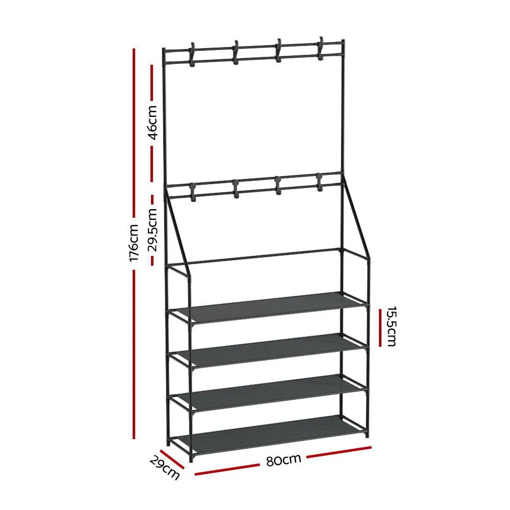 Artiss Shoe Rack Coat Hat Stand Hallway Shoes Storage Tree Metal Shelves Black