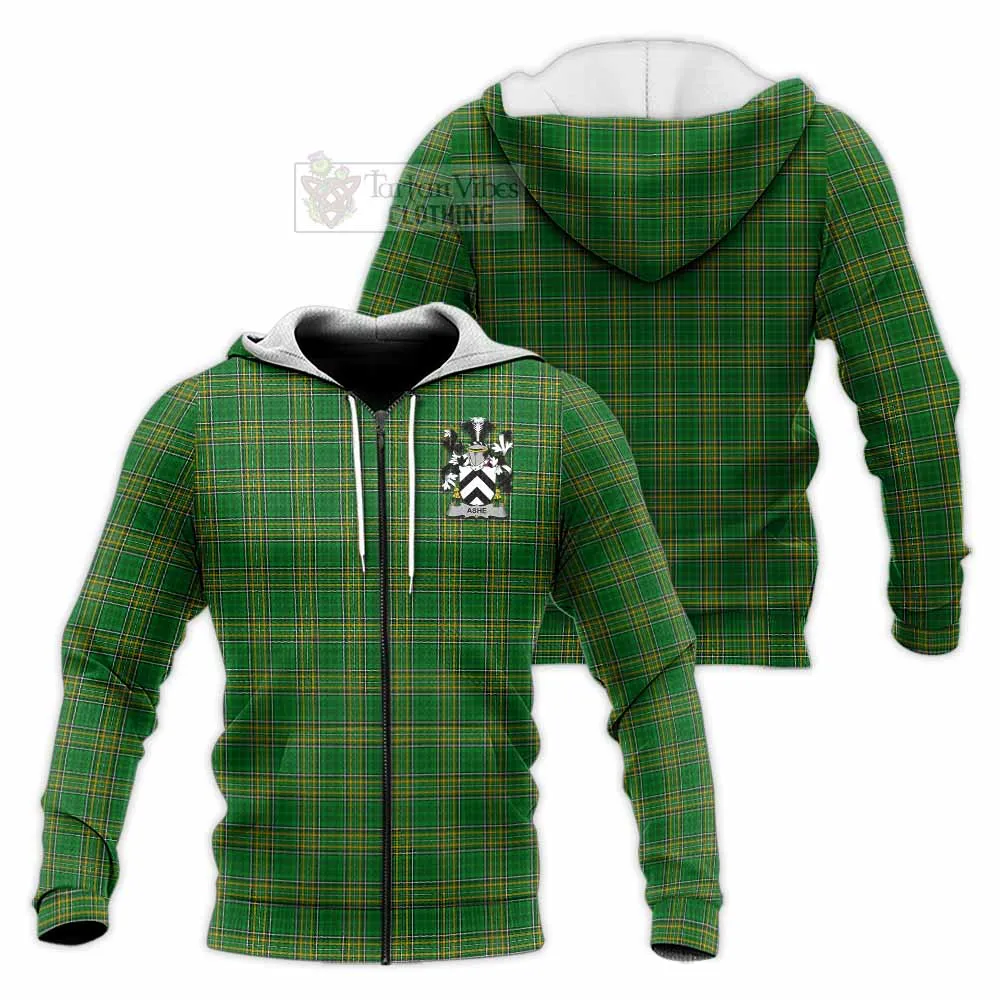 Ashe Irish Clan Tartan Knitted Hoodie with Coat of Arms