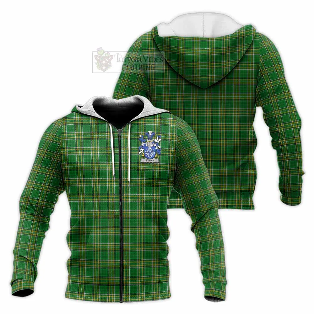 Atkins Irish Clan Tartan Knitted Hoodie with Coat of Arms