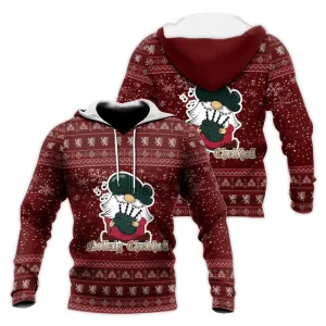 Austin Clan Christmas Knitted Hoodie with Funny Gnome Playing Bagpipes