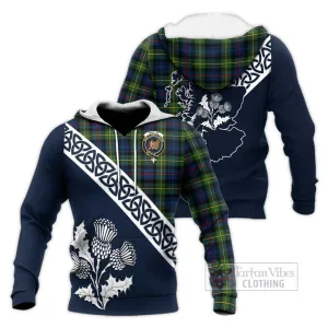 Baillie (Bailey) Tartan Knitted Hoodie Featuring Thistle and Scotland Map