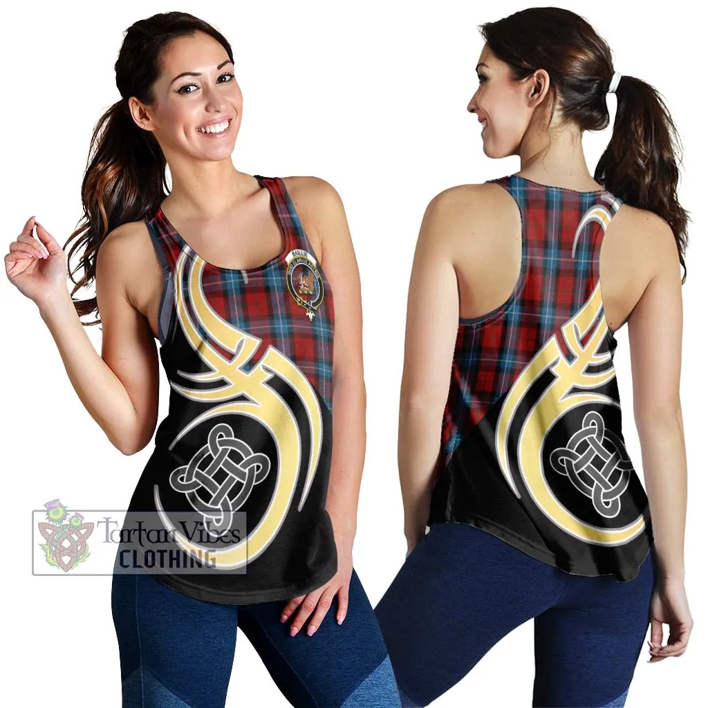 Baillie of Polkemmet Red Tartan Women's Racerback Tanks with Family Crest and Celtic Symbol Style