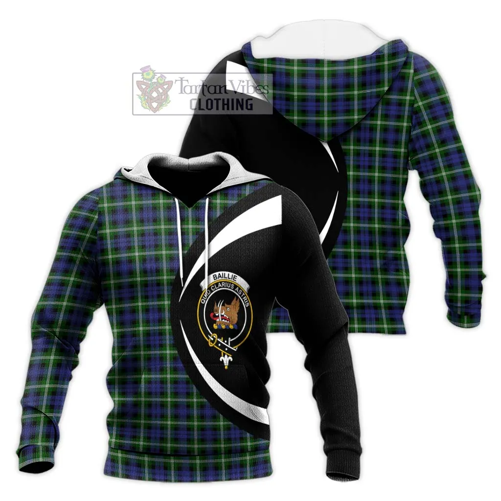 Baillie of Polkemmet Tartan Knitted Hoodie with Family Crest Circle Style