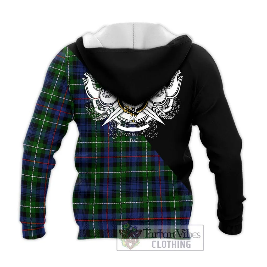 Baillie Tartan Knitted Hoodie with Family Crest and Military Logo Style