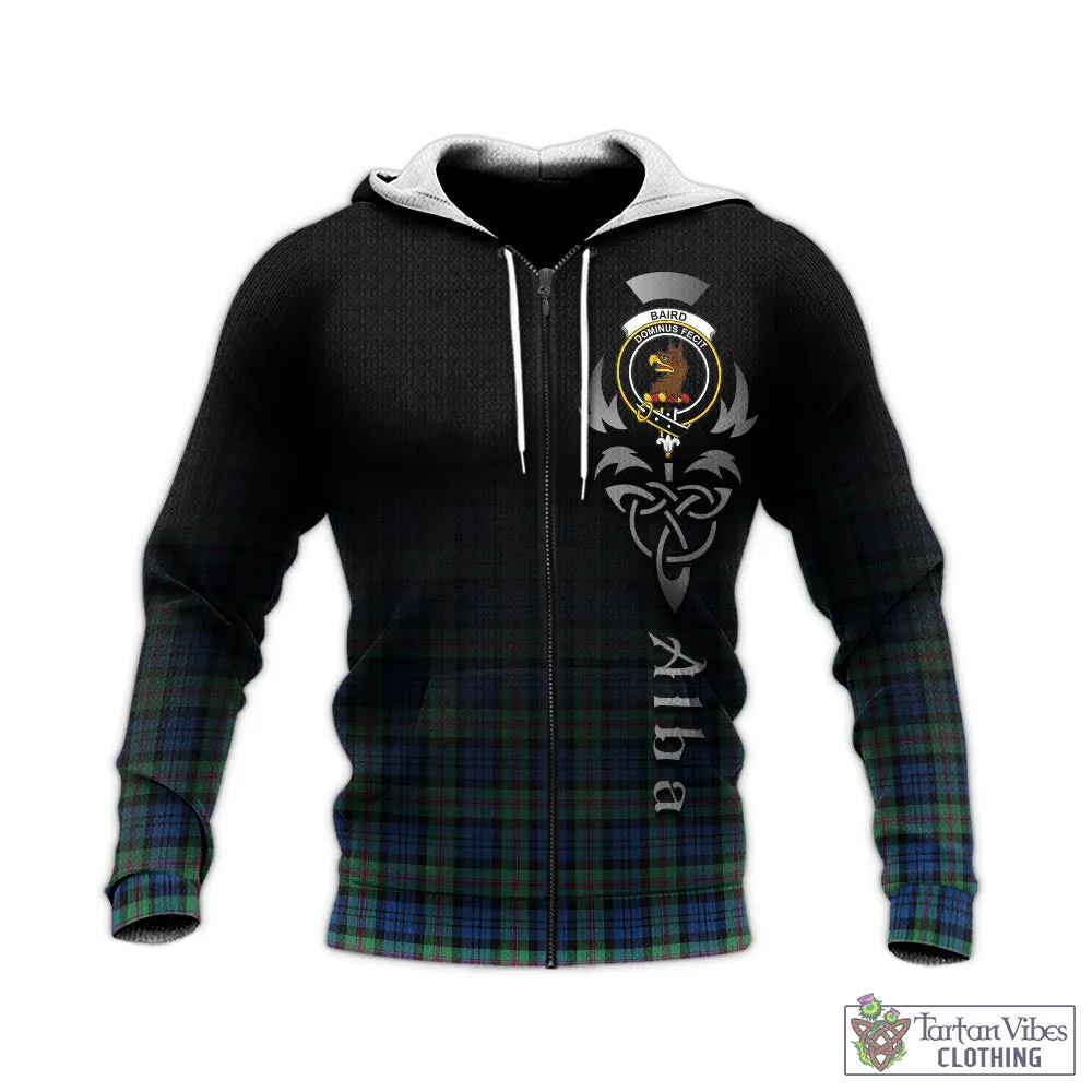 Baird Ancient Tartan Knitted Hoodie Featuring Alba Gu Brath Family Crest Celtic Inspired