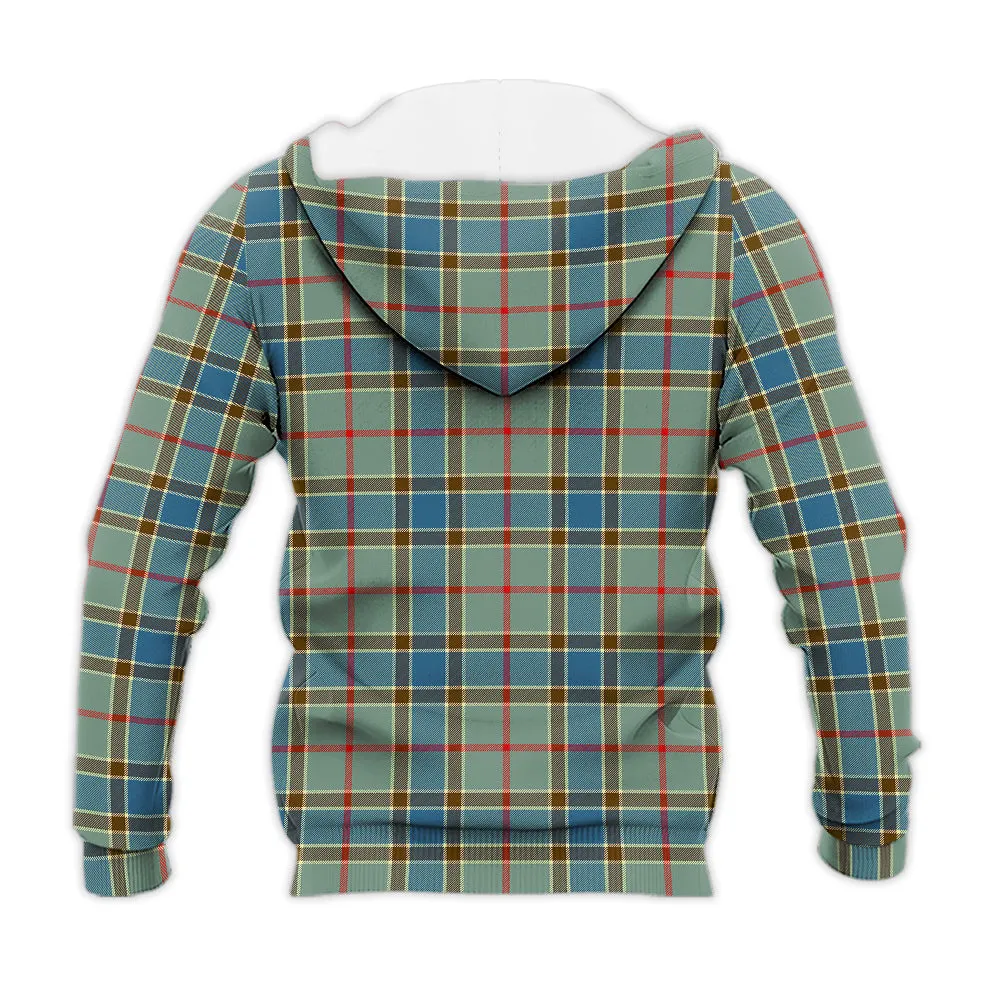 Balfour Blue Tartan Knitted Hoodie with Family Crest