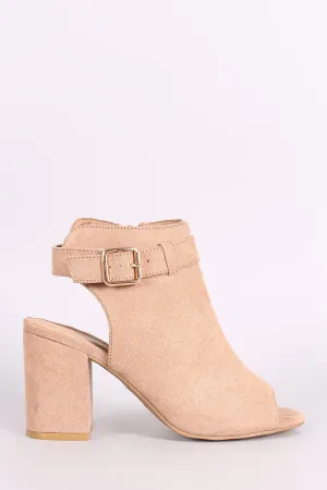 Bamboo Suede Buckled Ankle Strap Chunky Mule Ankle Boots