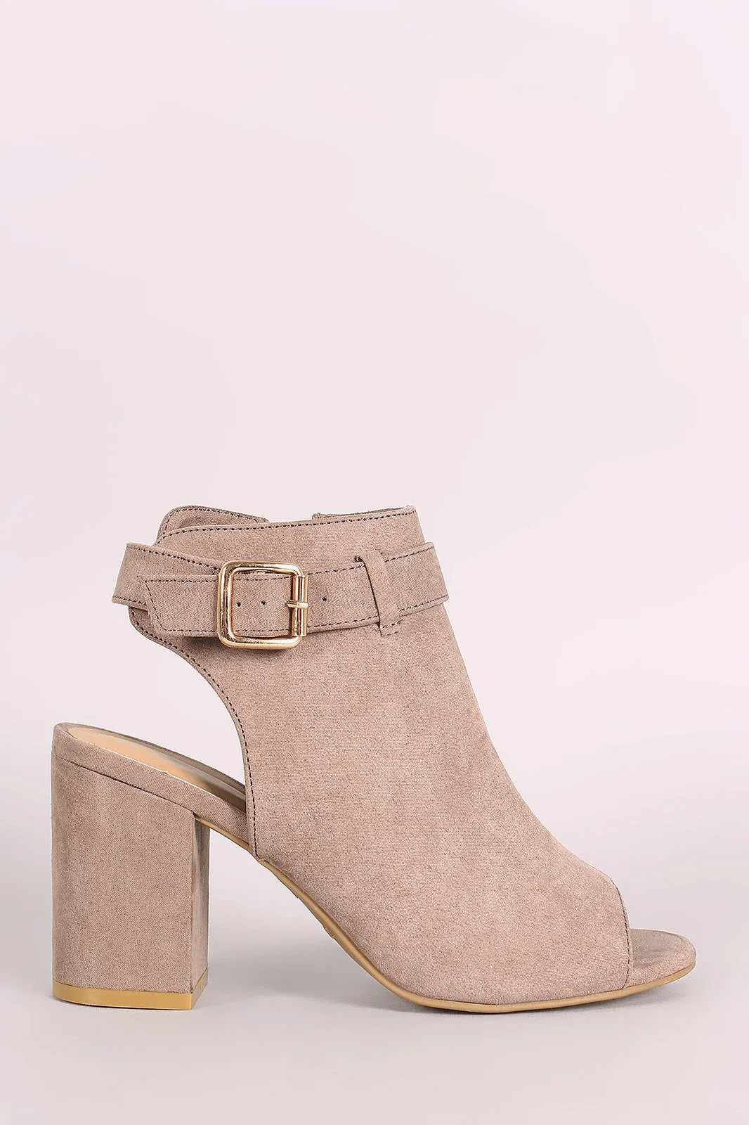 Bamboo Suede Buckled Ankle Strap Chunky Mule Ankle Boots